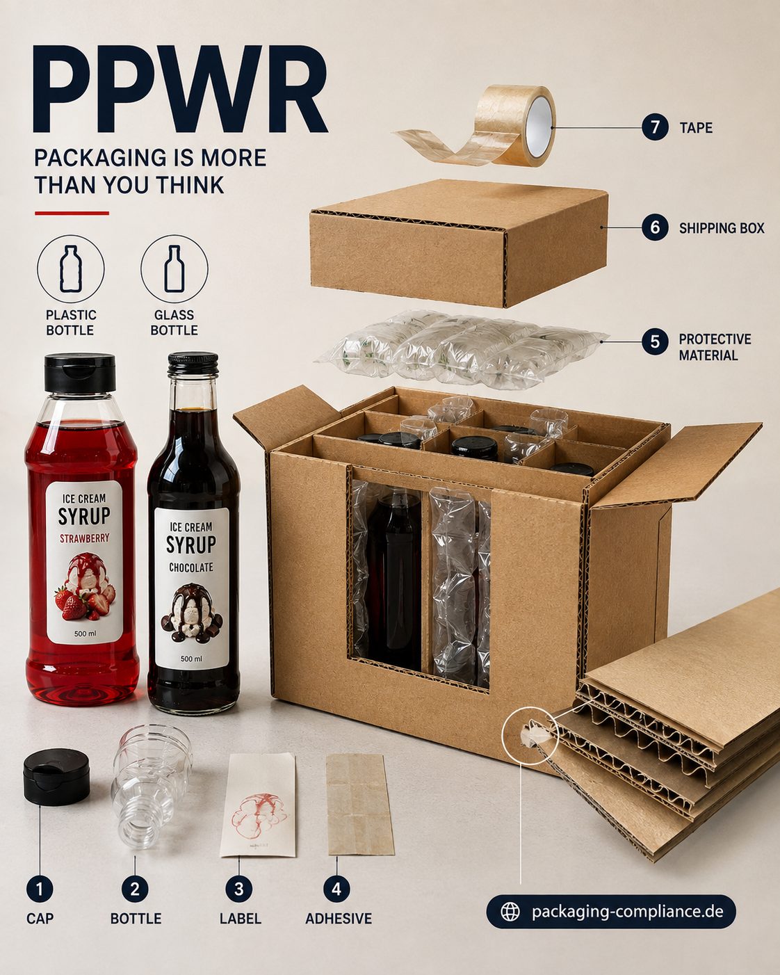 PPWR: ice cream syrup packaging broken down layer by layer